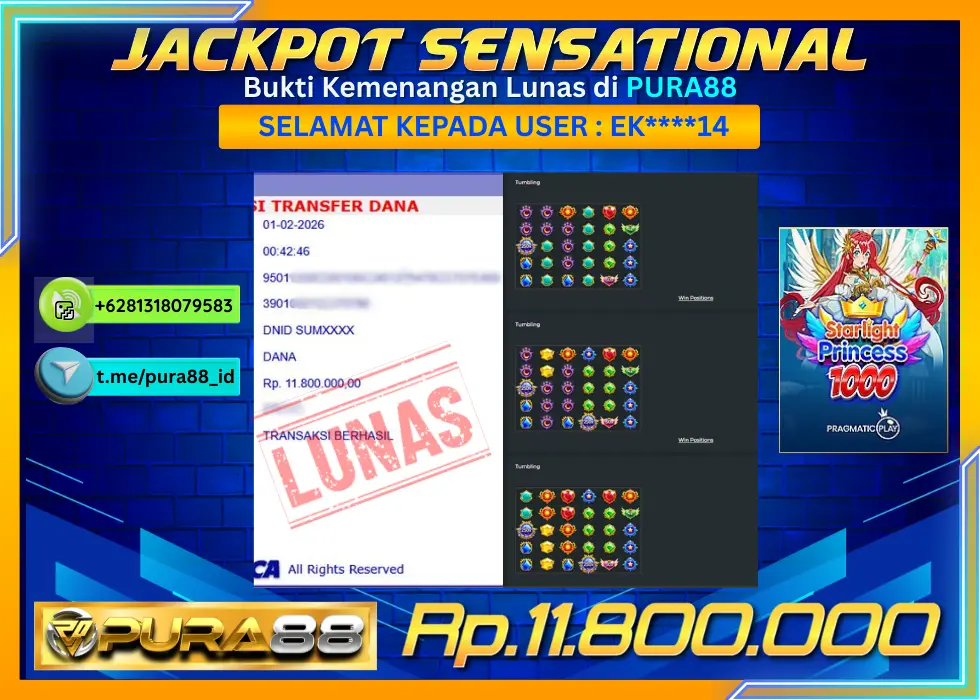 PURA88 JACKPOT STARLIGHT PRINCESS 1000 Rp 11.800.000,- LUNAS
